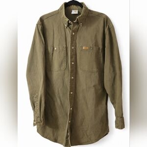 Vintage Carhartt Distressed Button Down Shirt Men’s Workwear Olive Green